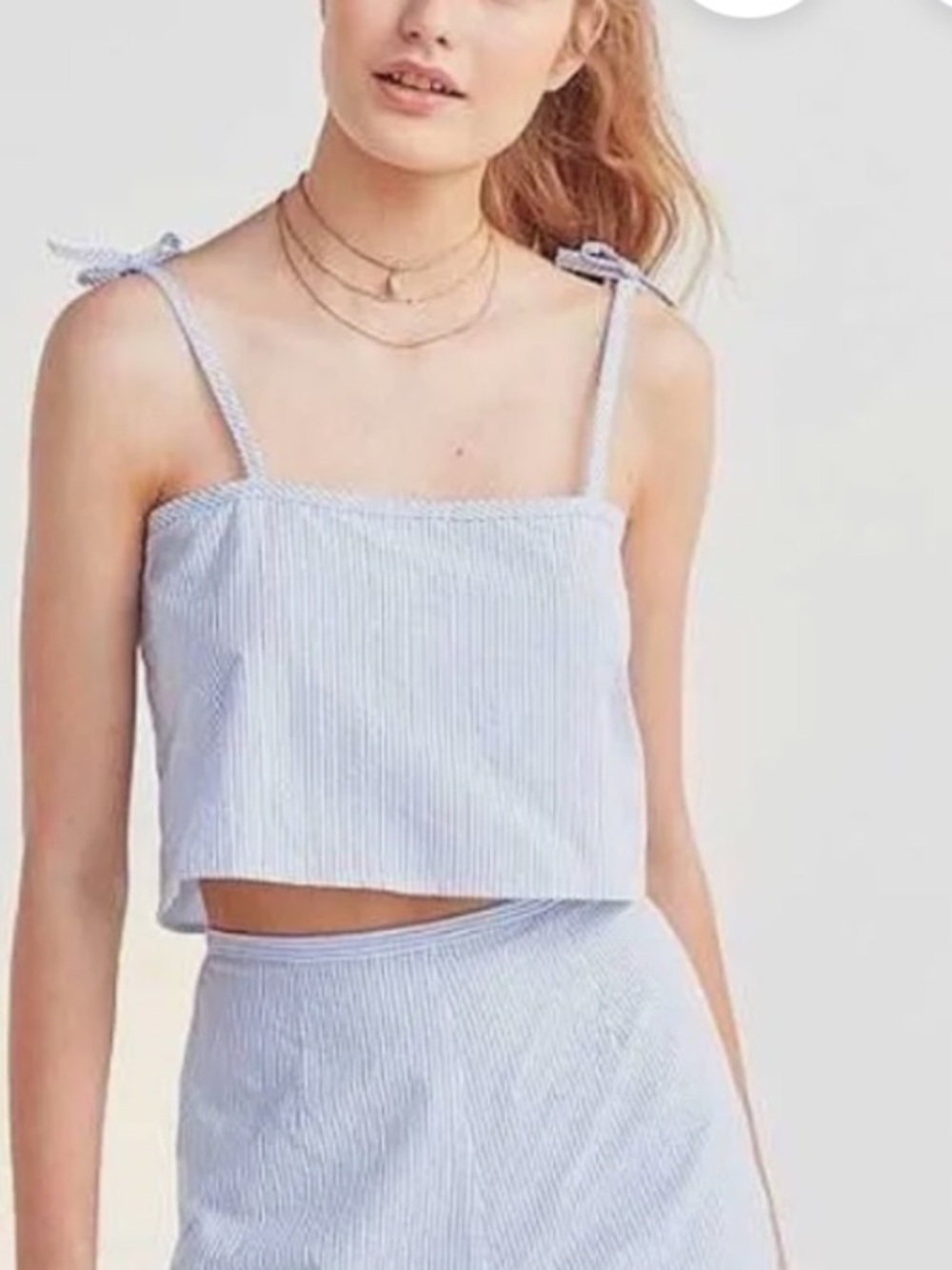 STAUD x Solid & Striped The Bora Seersucker Crop Top Blue White Size S EUC